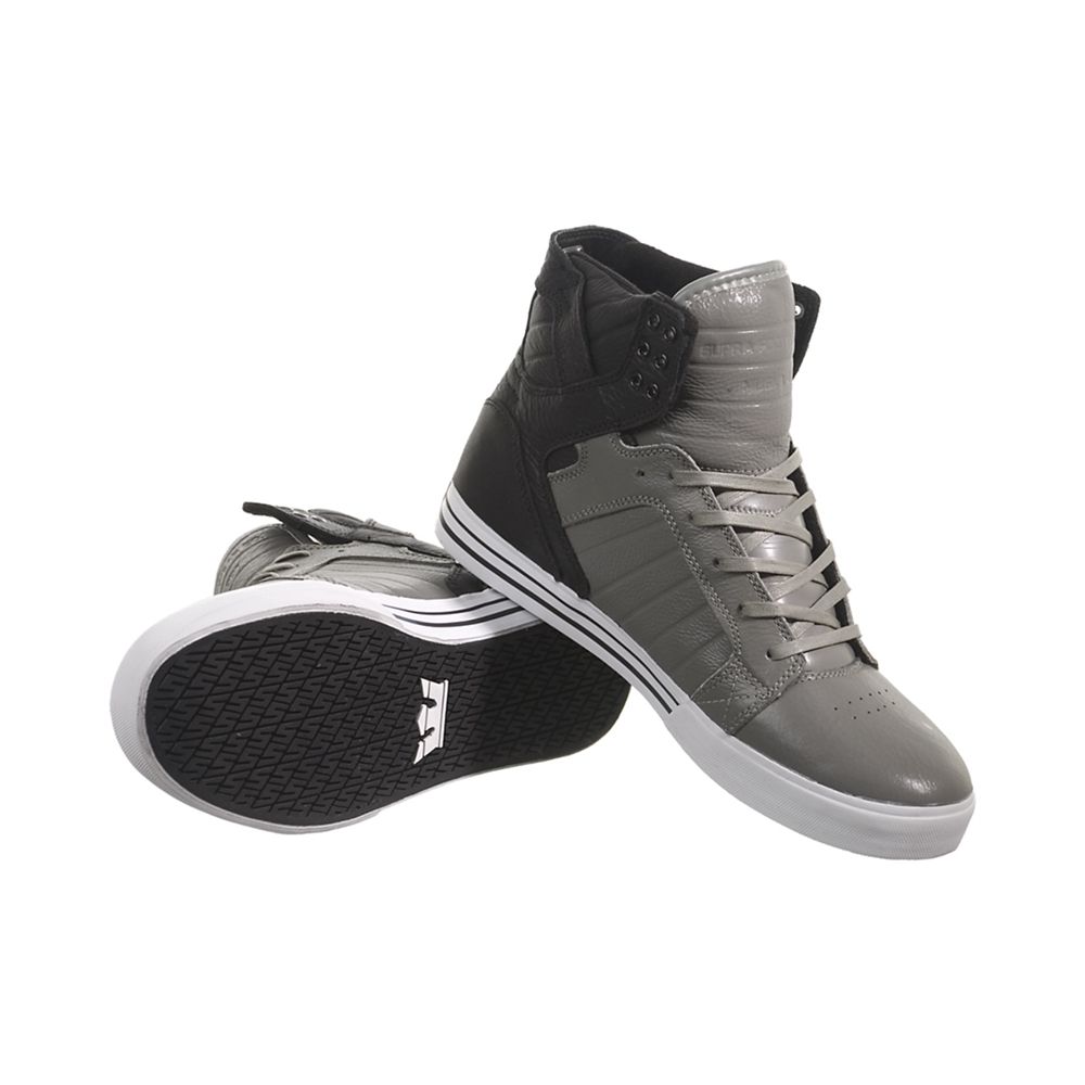 Baskets Montantes Supra SkyTop Grise Noir Grey/Black Full Grain Homme | ZTR-35638562